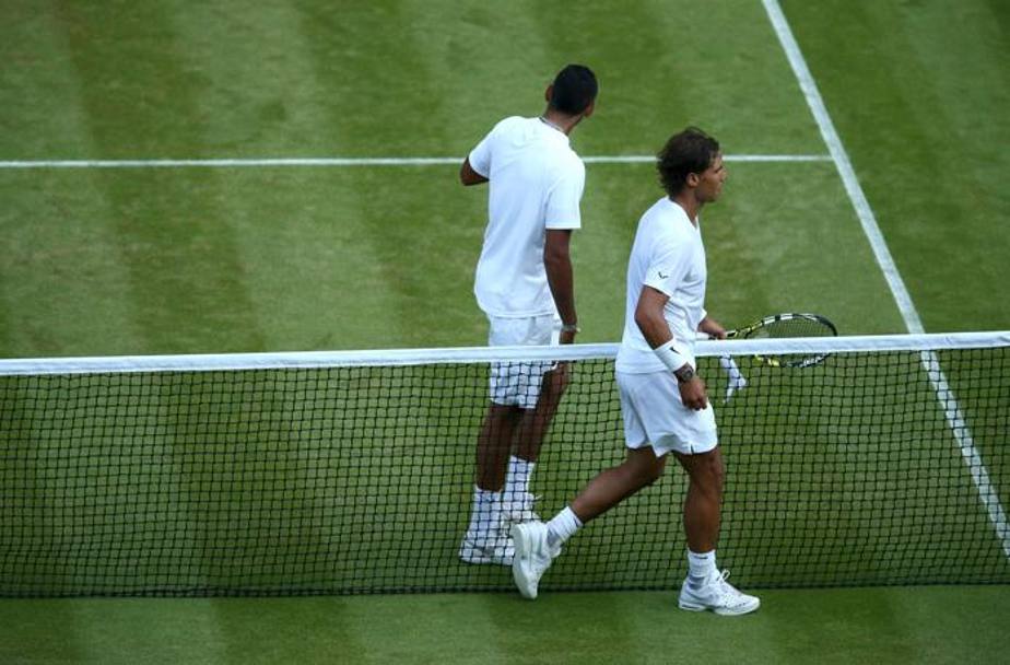 Kyrgios ha servito 37 ace, diventando il primo giocatore negli ultimi 10 anni a raggiungere i quarti di finale da debuttante a Wimbledon. Afp